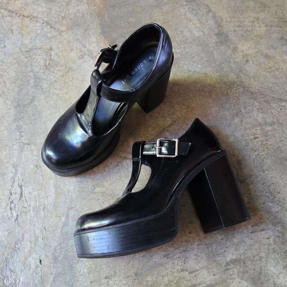 Madden Girl Chunky Black Platform Maryjanes T-Strap Shoes 8.5 9